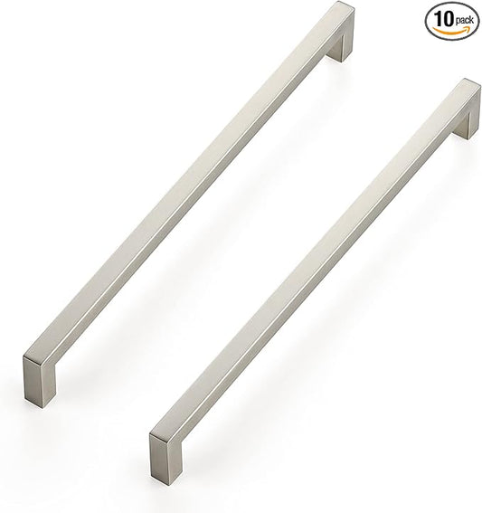 Ravinte 10 Pack 11-5/16 Inch Kitchen Square Cabinet Handles Satin Nickel Pulls Brushed Nickel Kitchen Cabinet Hardware Handles for Cupboard Drawer Pulls