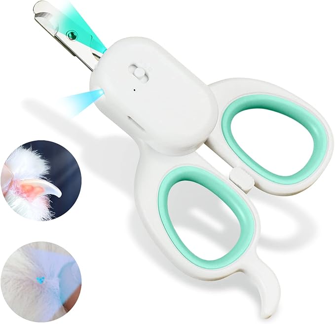 PAKEWAY Pet Nail Clipper with LED & -U-V Light, Cat Claw Trimmer with Ultra Bright LED Light for Nail Bloodline to Avoid Over Cutting, Sharp Angled Blade Grooming Tool for Dog Cat Rabbit Small Animals-Mewly Pet