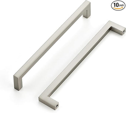 Ravinte 10 Pack Solid Kitchen Cabinet Handles Brushed Nickel Cabinet Pulls Slim Drawer Pulls with 6-1/4 Inch Hole Center Square Bar Kitchen Cabinet Hardware