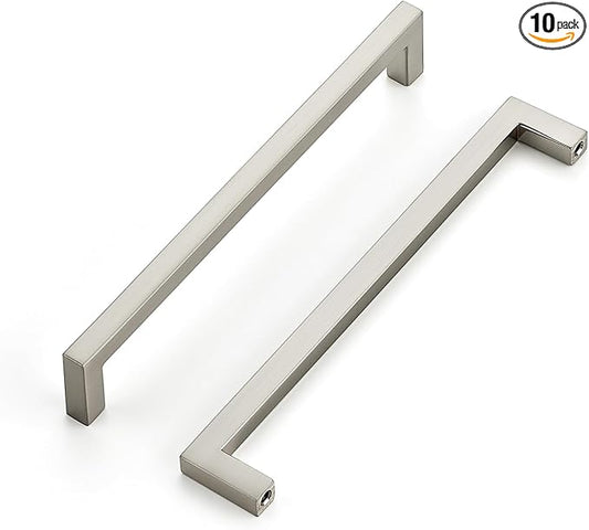 Ravinte 10 Pack Solid Kitchen Cabinet Handles Brushed Nickel Cabinet Pulls Slim Drawer Pulls with 6-1/4 Inch Hole Center Square Bar Kitchen Cabinet Hardware
