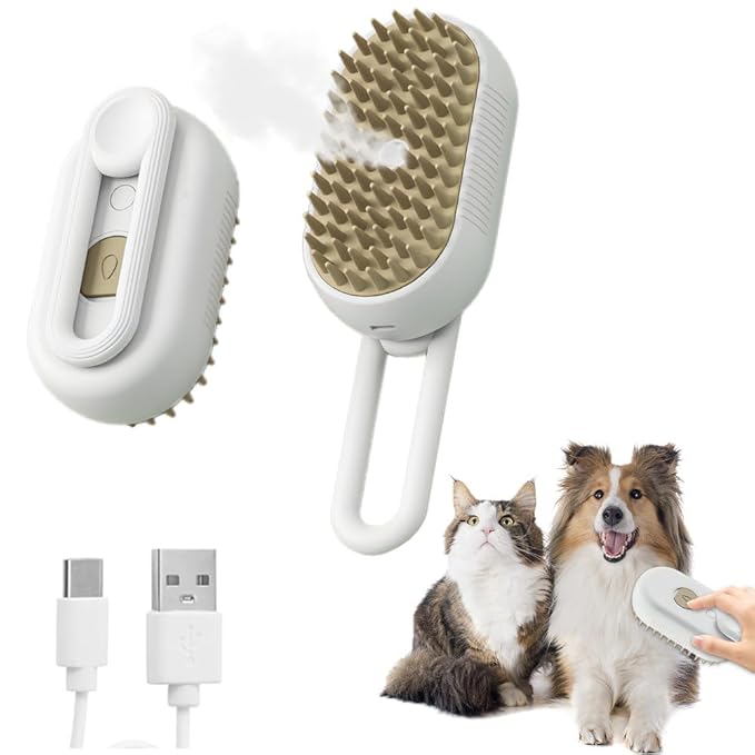 4-in-1 Cat Grooming Steam Brush, Pet Hair Shedding, Massage, Cleaning, Combing (white)-Mewly Pet