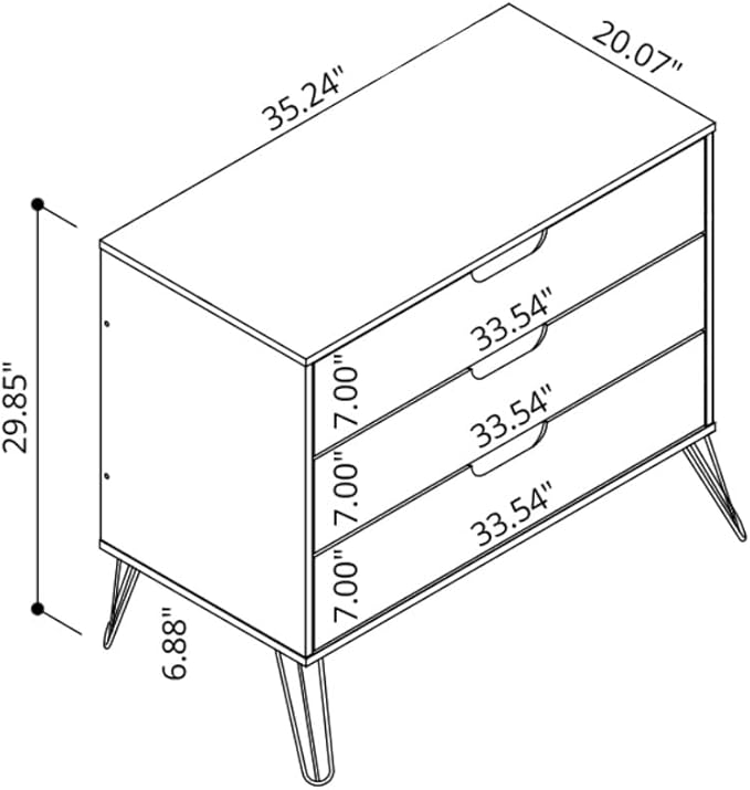 Manhattan Comfort Rockefeller 3 Drawer Dresser for Bedroom Storage, Nursery, Closet, Living Room, Entryway, TV Stand for Screens up to 32 Inches, Anti-Tip Kit Included, Set of 2, White