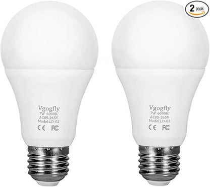 Dusk to Dawn Light Bulb 7W E26 Smart Sensor LED Bulbs Built-in Photosensor Detection with Auto Switch Outdoor Indoor LED Lighting Lamp for Porch Front Door Garage Basement (Cool White, 2 pack)