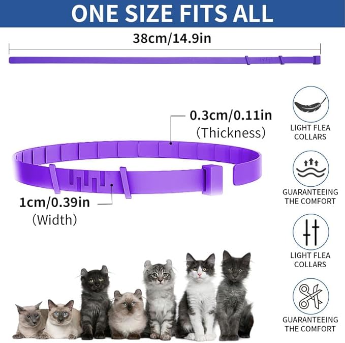 4 Pack Flea Collar for Cats, 32 Months Flea and Tick Prevention for Cats, Waterproof Cat Flea Collar, Natural Cat Flea and Tick Treatment, Adjustable Flea and Tick Collar for Cats Kittens(Grey&Purple)-Mewly Pet