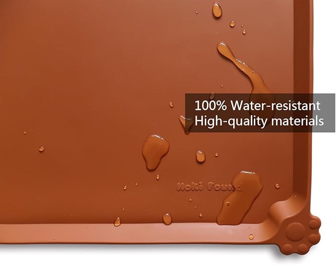 Hoki Found Silicone Pet Food Tray - Non Slip Pet Dog Bowl Mats - Cat Waterproof Mat for Carpet - Caramel-Mewly Pet