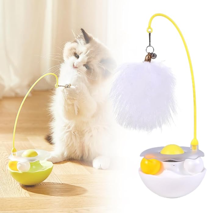 Interactive Cat Feather Toys, 2025 New Catnip Toy, Multifunctional Cat Teaser, Durable Track Ball Pet Toy for Indoor Play, Premium Pet Exercise Toy for Kittens and Adults (White)-Mewly Pet
