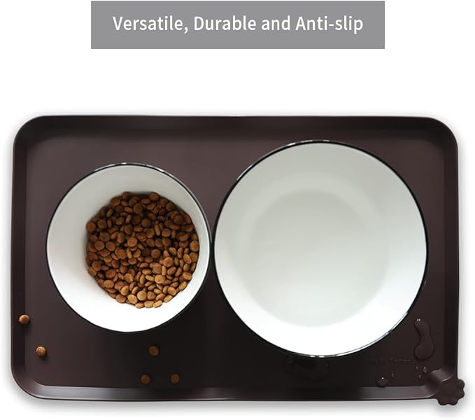 Hoki Found Silicone Pet Food Mats Tray - High-Lips Pet Dog Cat Bowl Mats - Pet Feeding Mat - Waterproof Dog Cat Food Mats -Pet Water Mats for Floors - Dark Oak-Mewly Pet