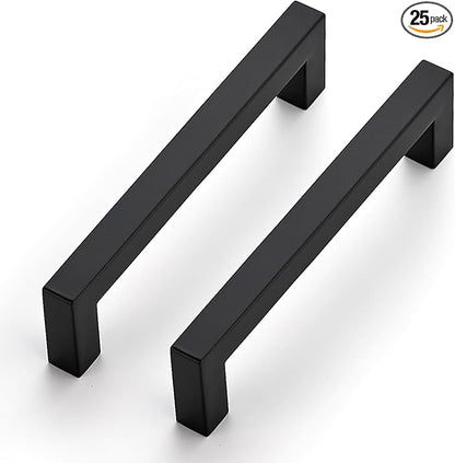 JOY DECOR 25 Pack Cabinet Handles, Black Cabinet Pulls, 5 Inch Kitchen Closet Handles Square Drawer Pulls Stainless Steel Drawer Hardware, 128mm Hole Centers