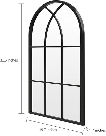 ironsmithn Arched Window Mirror, 31.5"x19.7" Grid Mirrors, Windowpane Mirrors, Black Metal Wall Mirror for Decor Living Room Fireplace Entryway Bedroom Hallway