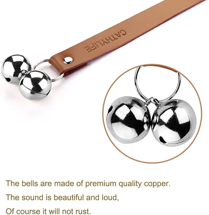 Leather Dog Doorbells for Door Knob/Potty Training/Go Outside, Length Adjustment Copper Dog Bell, Housetraining Hanging Bell, Brown Leather Silver Bells.-Mewly Pet