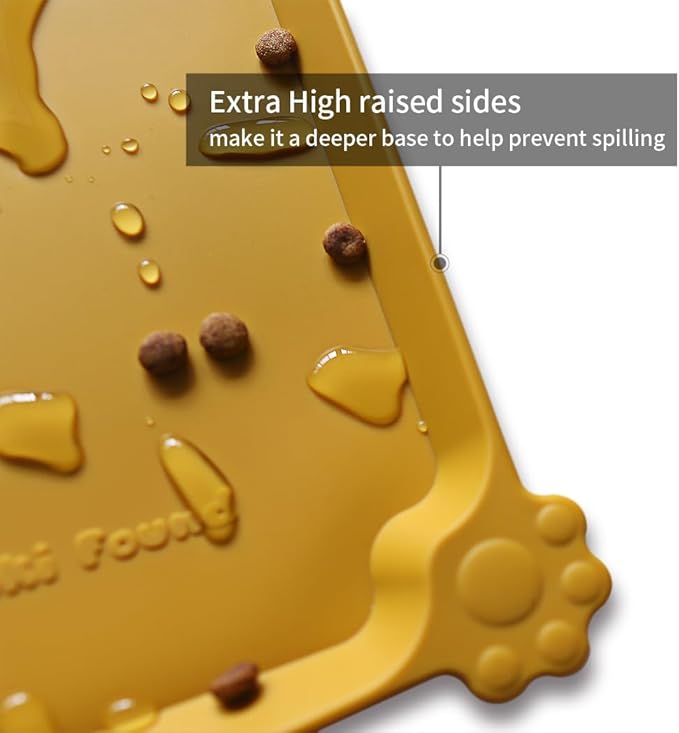 Hoki Found L Silicone Non Slip Pet Feeding Mats - Waterproof Dog Cat Food and Water Mats for Carpet - Honey-Mewly Pet