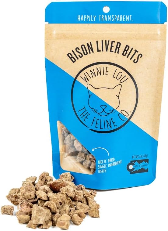 Grass-Fed Bison Liver Bits Cat Treats (Pack of 3) - Single Ingredient, High Protein Cat Food Snacks, Grain Free & Made in USA, with Taurine, Iron & Zinc for Healthy Cats-Mewly Pet