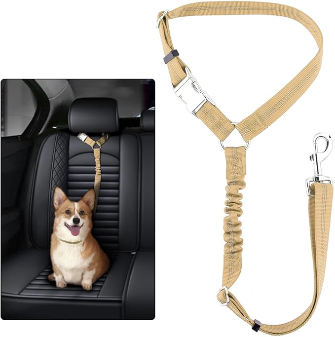 Plutus Pet Dog Seat Belt for Car Headrest, Reflective and Adjustable Restraint with Elastic Bungee for Safety, Vehicle Seatbelt Harness for Small Medium Large Dogs and Cats-Mewly Pet