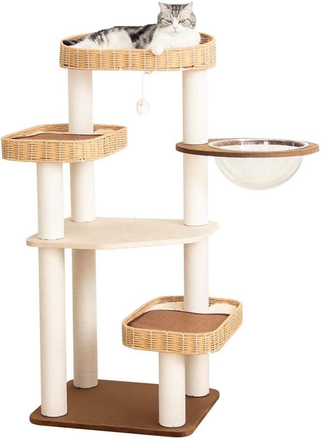 48'' Cat Tree for Large Cats, Modern Cat Tree Multi-Level Condo with Natural Wood, Cat Activity Centre for Medium and Big Pets-Mewly Pet
