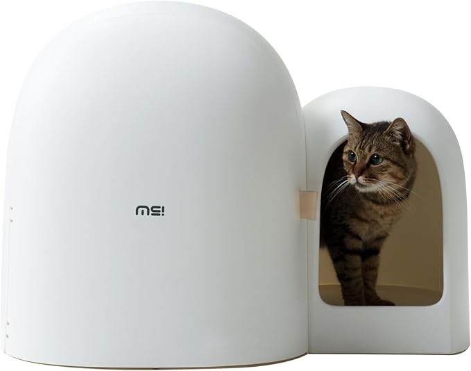 MS!MAKE SURE Cat Litter Box, Large Covered Hidden Dog Proof Closed Modern Cat Litter Box Furniture with Scoop, for Odor Control and Less Tracking, Easy to Clean,26.7"x19.6"19.6", Snow White-Mewly Pet