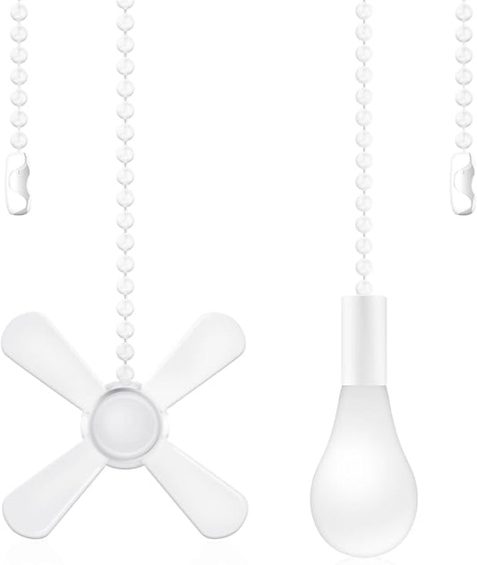 Ceiling Fan Pull Chains (2 Pieces), White, 13.6 Inches Extension, Fit All Standard Ceiling Fans and Light Fixtures Copper, Versatile Use, Modern Design