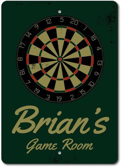 Brian's Game Room Personalized Name Aluminum Metal Sign for Man Cave Wall Decor Entertainment Space Hanging Plaque with Pre-Drilled Holes 8x12 Inch