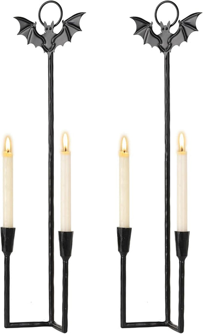 Wall Sconce Candle Holder Metal Hanging Wall Decorations Gothic Bat Wall Light Candle Holder for Home,Living Room, Bathroom, Dining Room, Set of 2（Black
