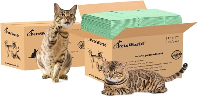 PETSWORLD Multi Cat Pad Refills for Cats Breeze Litter System, Ultra-Absorbent, Quick Dry - (200 Count, Unscented)-Mewly Pet