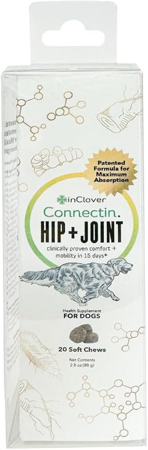 InClover Connectin Hip and Joint Soft Chew Supplement for Dogs, Combines Glucosamine, Chondroitin and Hyaluronic Acid with Herbs, Patented and Clinically Tested to Work in 15 Days, 20 Count-Mewly Pet