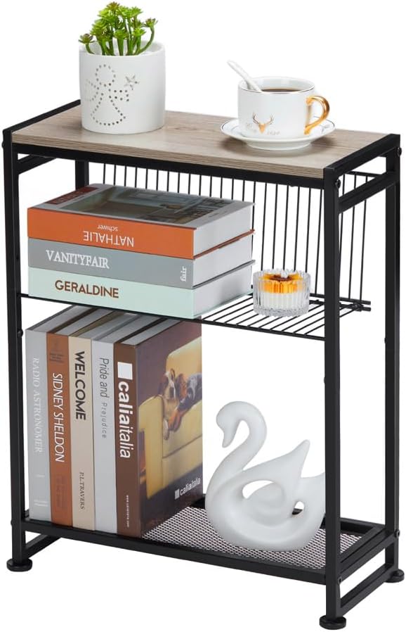 Dulcii Small Side Table for Small Spaces - Slim End Table with Magazine Holder Narrow End Table Living Room - Skinny Bedside Table Nightstand Bedroom Thin Side Table, Oak
