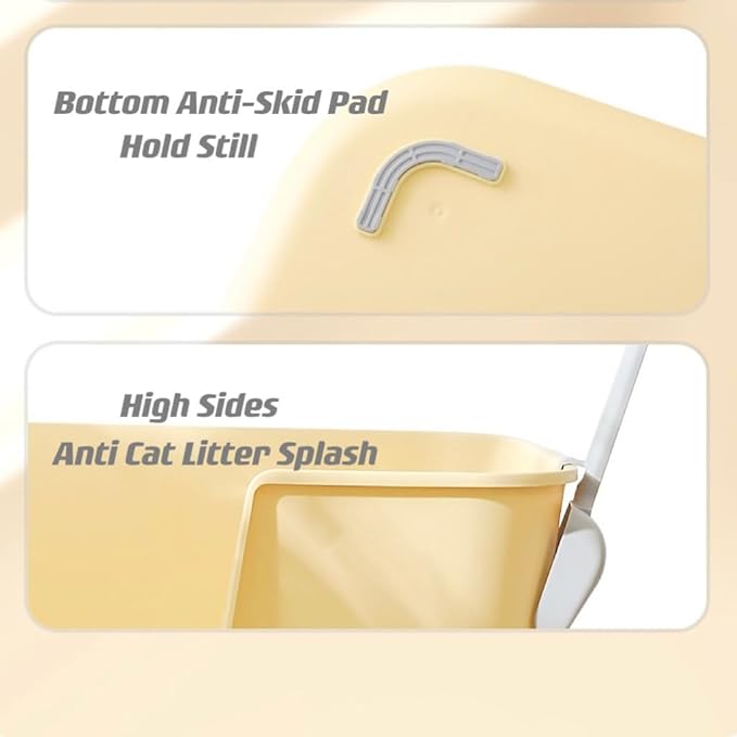 XXL Litter Box with High Sides - 24.6"L x 16.9"W x 12.99"H, Anti-Splash, Tool-Free Assembly, Multi-Cat, Jumbo (Yellow)-Mewly Pet