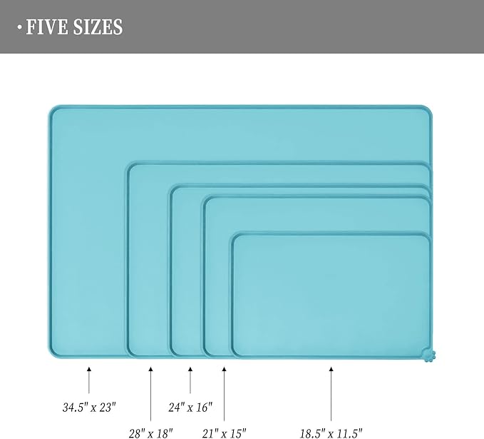 Waterproof Pet Feeding Mat with High Raised Edges, Heavier and Thicker Placemats for Cat Dog Water Bowl with BPA Free, Dogs Cats Food Mats for Messy Drinkers to Prevent Spill and Protect Floors-Mewly Pet