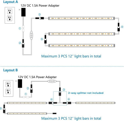 Litever Under Cabinet Lighting Set Plug in, 3 pcs 12 Inches LED Light Bars. Super Bright Dimmable Linkable for Kitchen Undercabinet Counter Top Shelf Pantry Closet Display Lighting. Warm White 3000K