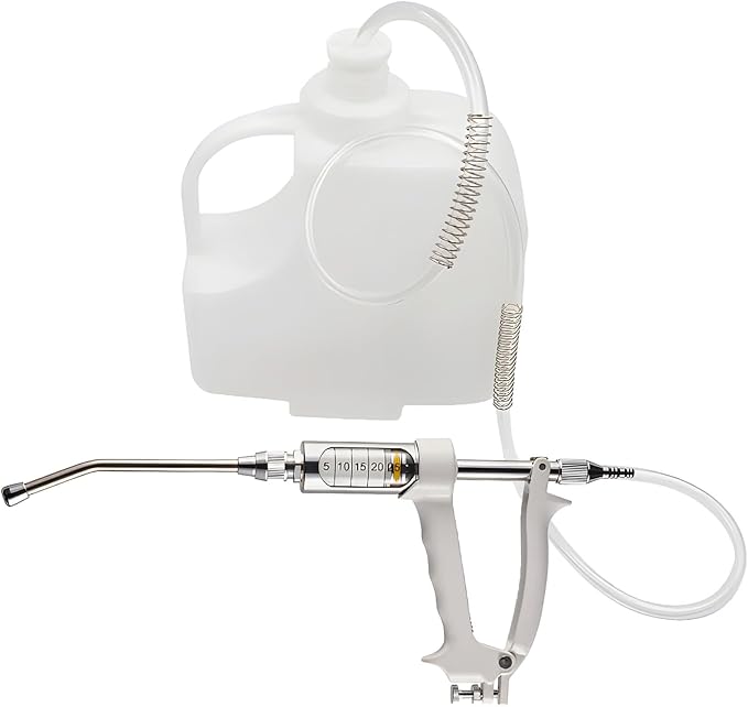 30ML Veterinary Metal Feeding Gun, Continuous Drench Gun Dosing Device Veterinary Adjustable Medicine Dispenser Husbandry Autonomous Feeding Tool, for Pig Cow, Sheep, Horse (White Color, 30ML+Kettle)-Mewly Pet