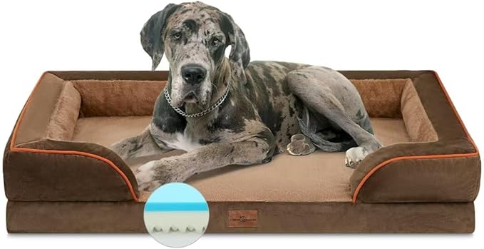 Comfort Expression Memory Foam Dog Beds, Orthopedic Washable Dogs Bed XXL, Waterproof Dog Beds Extra Large with Bolster & Removable Cover(XX-Large,Khaki Brown)-Mewly Pet