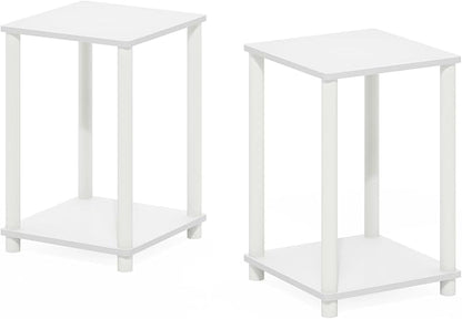 Furinno Turn-N-Tube Side Table Set of 2, 2-Tier Stackable End Table with Open Shelf, Toolless Night Stand, Bedside Table, for Living Room, Bedroom, White