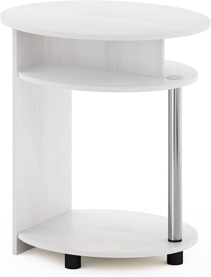 Furinno JAYA Simple Design Oval End Table with Bin, White Oak/Chrome