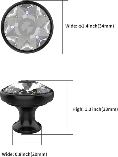 Asidrama Matte Black Kitchen Cabinet Knobs - 10 Pack Clear Crystal Drawer Knobs for Dresser and Cabinet Hardware