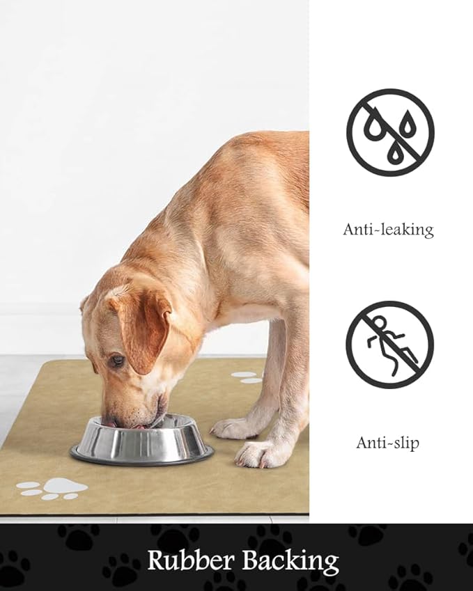 Pet Feeding Mat-Absorbent Dog Mat for Food and Water Bowl-No Stains Quick Dry Water Dispenser Mat-Dog Accessories Pet Supplies-Bowl for Messy Drinkers（Beige,16"x24"