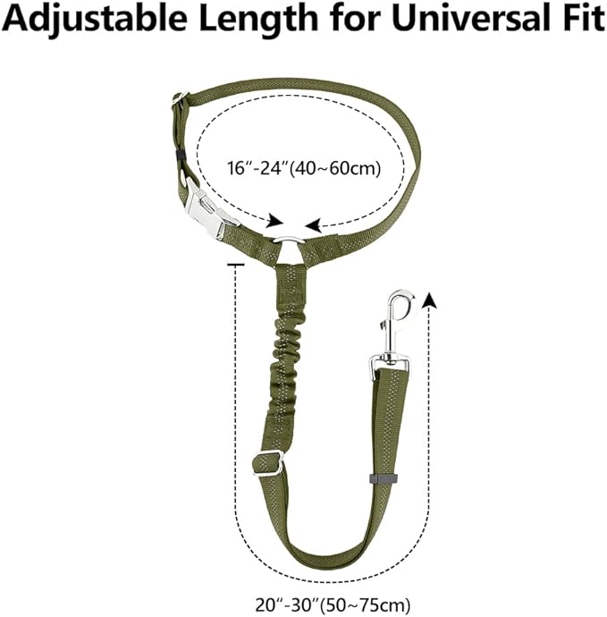 Plutus Pet Dog Seat Belt for Car Headrest, Reflective and Adjustable Restraint with Elastic Bungee for Safety, Vehicle Seatbelt Harness for Small Medium Large Dogs and Cats, Ranger Green-Mewly Pet