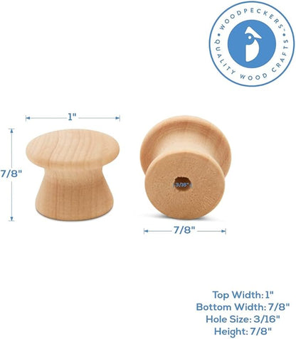 Woodpeckers End Grain Wood Knobs, 1 Inch, Pack of 25 Unfinished Small Wooden Knobs for Cabinets, Dressers, Drawer Pulls, Furniture Replacement, and Crafts