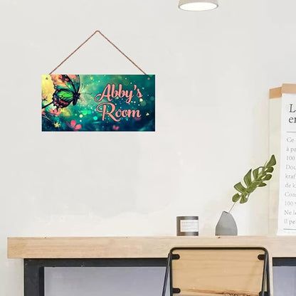 Personalized Butterfly Sign Flowers Painting Art Décor For Kids Room Custom Name Door Wall Decor, Floral Nursery Art Plate For Boys Room Girls Bedroom