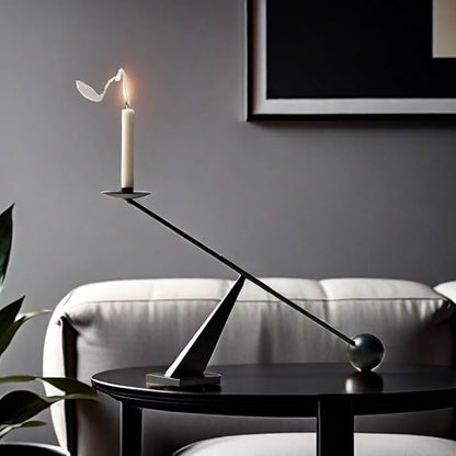 Black Metal Modern Taper Candlestick Holders,Creative Geometric Line Simple Candle Stands Decorative,Long Decorative Candle Holders for Table Centerpiece (Black)