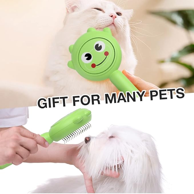 Dog Brush for Short or Long Haired Dogs, Frog Shape Dog Brush with Release Button, Dog Hair Brush Dog Grooming Deshedding Brush for Dog Kitten Rabbit Massage Removes Loose Fur-Mewly Pet
