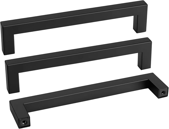goldenwarm 150 Pack 7-1/2 Inch Black Cabinet Handles Matte Black Drawer Pulls Stainless Steel Cabinets Hardware Square Bar Modern for Kitchen Bathroom Cupboard