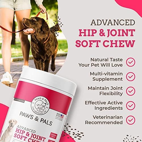 Paws & Pals Glucosamine Chondroitin MSM for dogs 240 Count, Hip and Joint Mobility Soft Chews Supplement, Pain & Inflammation Relief for all breeds - Maximum Strength, Treats Hip Dysplasia & Arthritis-Mewly Pet