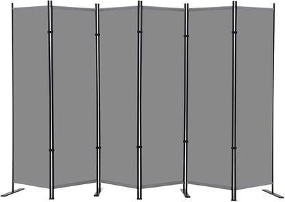 RANTILA 6 Panel Room Divider, 6 FT Folding Privacy Screen with Wide Feet, Freestanding Partition for Room Separation, Portable Room Divider Panel, 133" W x 71" H, Grey