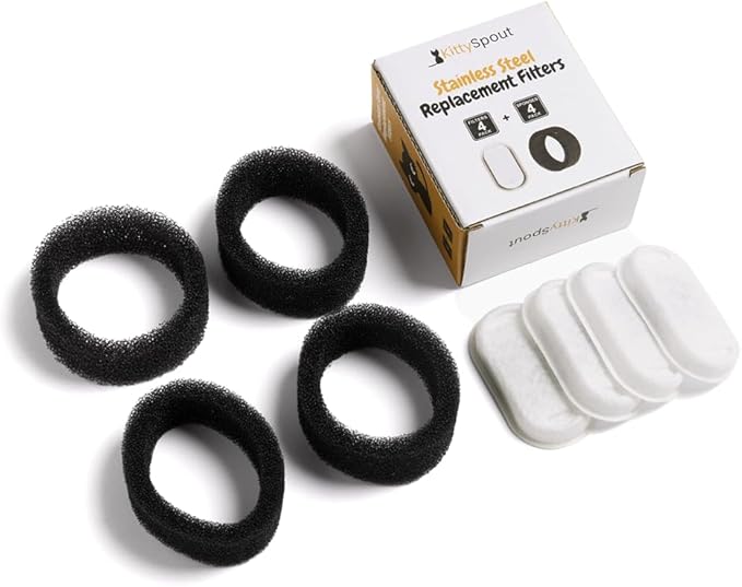 Cat Water Fountain Filters for 108oz/3.2L… (2 Month Supply: 4 Filters & 4 Sponges)-Mewly Pet