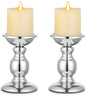 Nuptio Silver Pillar Candle Holders, Wedding Centerpieces Metal Candle Holder for 3inches Candles Stand Decoration Ideal for Weddings Special Events Parties Living Room, 2 Pcs