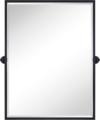 TEHOME Pivot Mirror Matte Black Bathroom Mirror Squared Edge Rectangle Tilting Beveled Vanity Mirrors for Wall, Overall 33.9 x 40 inches (Mirrror 30 x 40 inches)