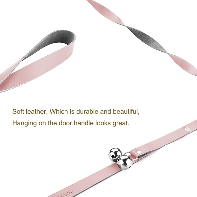 Leather Dog Doorbells for Door Knob/Potty Training/Go Outside, Length Adjustment Copper Dog Bell, Housetraining Hanging Bell, Pink Leather Silver Bells - 2 Pack-Mewly Pet