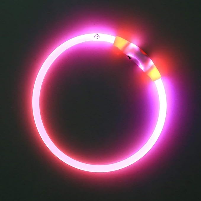 BSEEN Light Up Dog Collar, Rechargeable LED Dog Collar Waterproof Glowing Pet Collar TPU Cuttable Lighted Puppy Collar Safety Dog Lights for Night Walking (Pink 70cm)-Mewly Pet