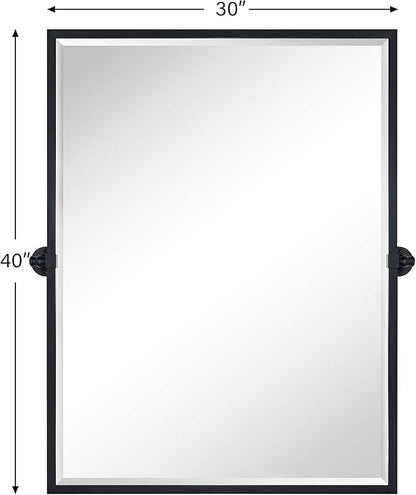 TEHOME Pivot Mirror Matte Black Bathroom Mirror Squared Edge Rectangle Tilting Beveled Vanity Mirrors for Wall, Overall 33.9 x 40 inches (Mirrror 30 x 40 inches)