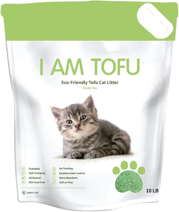 I AM TOFU - Tofu Cat Litter, Natural Flushable, Dust Free, Extra Clumping Pellet Litter (10 LBS, Green Tea)-Mewly Pet