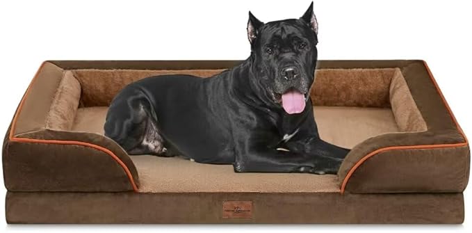 Comfort Expression XXL Orthopedic Dog Bed for Extra Large Dogs, Washable Dogs Sofa Bed, Waterproof Orthopedic Foam Dog Beds with Removable Cover & Non-Slip Bottom(XX-Large,Brown)-Mewly Pet